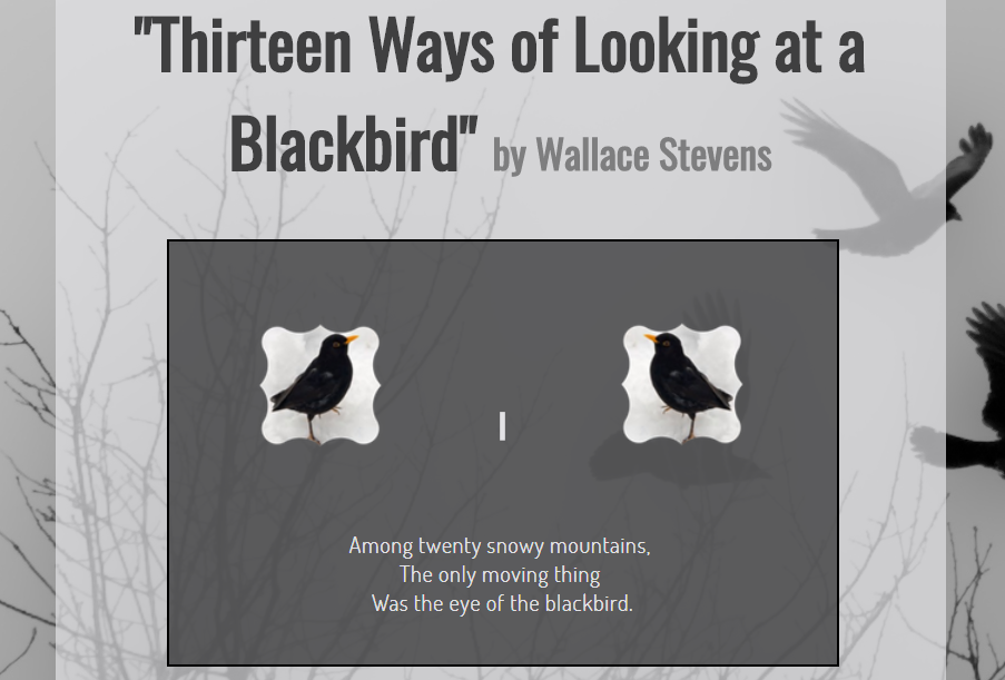 My Blackbird website; based on the poem by Wallace Stevens