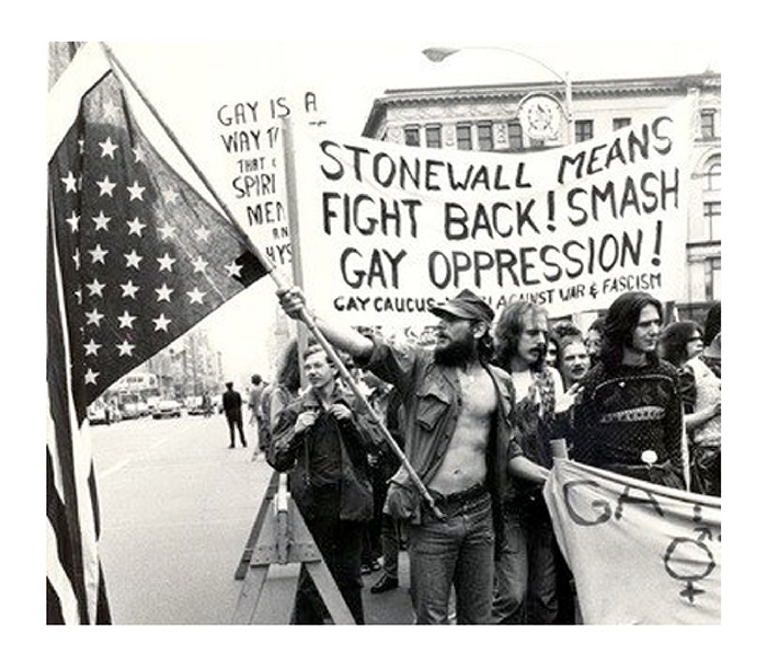 Gay people marching in the Stonwall Riot.