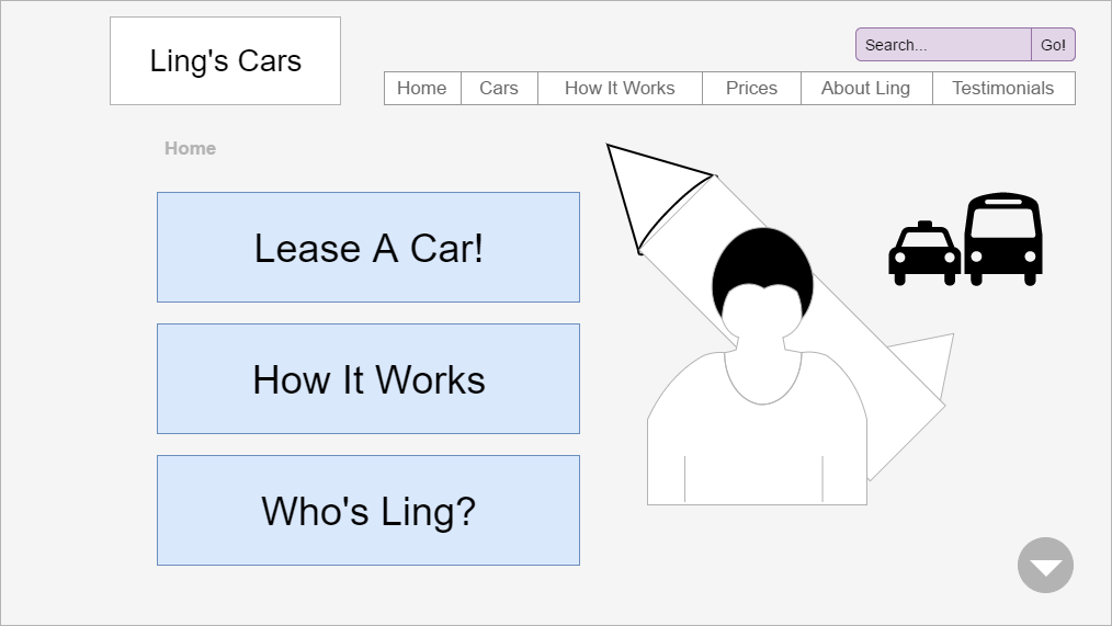 a thumbnail image depicting the home page mockup I designed for Ling's Cars