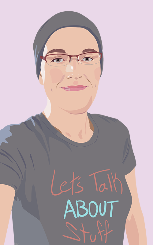 A vector drawing of Sarah from the Youtube channel 'Lets Talk About Stuff'