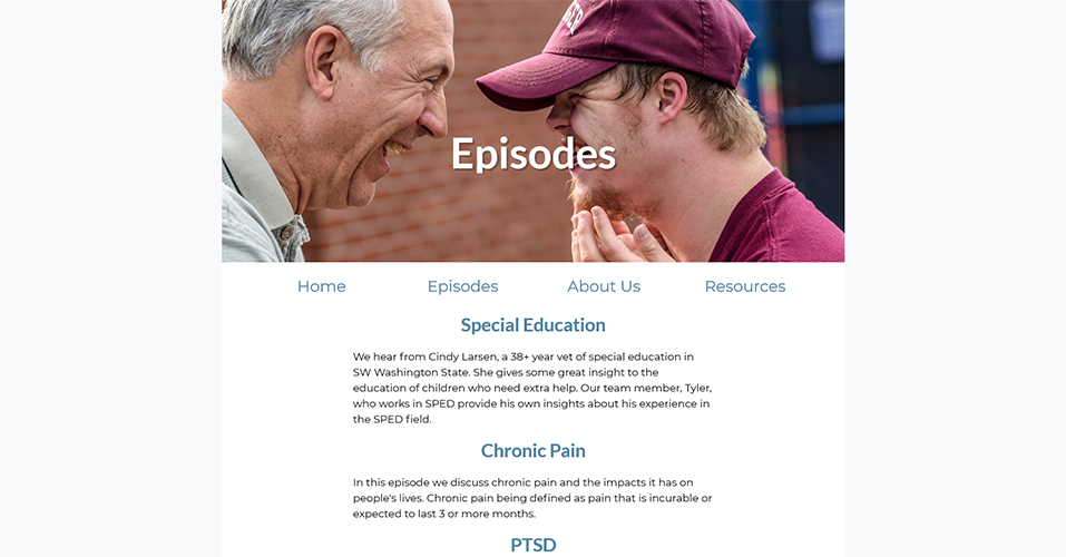 Screen shot of the episodes page on the project website.