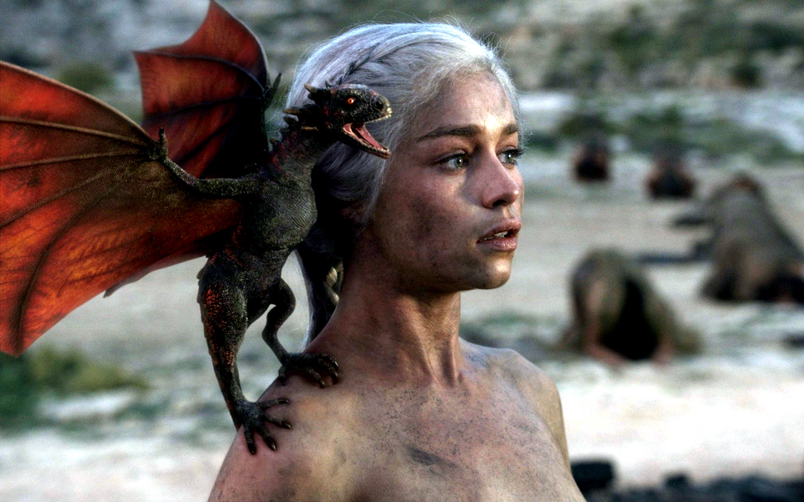 Daenerys and newly-hatched dragon