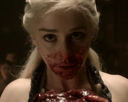 Daenerys eating stallion heart.