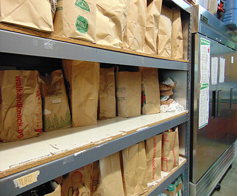 Bagged food on the shelves