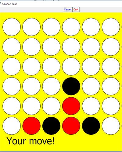 screenshot of my connect four program running