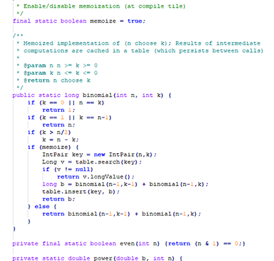 screenshot of memoization function