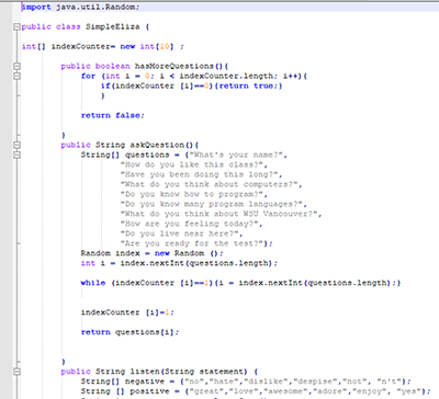 screenshot of Simple Eliza program