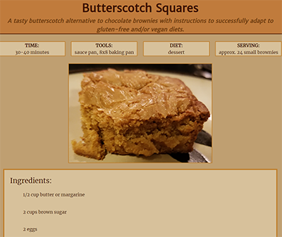 screenshot of recipe webpage