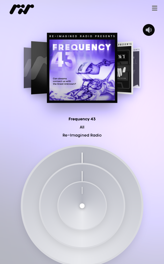 A screen capture of Re-imagined Radio's new website