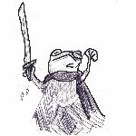 icon of a frog with a scarf holding up a sword to the sky