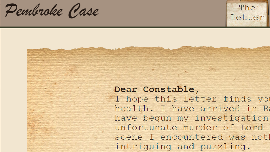 Screen capture of Narrative Webpage