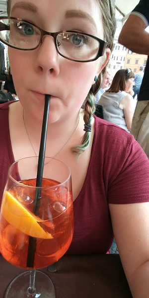 A photo of a peach drink we enjoyed