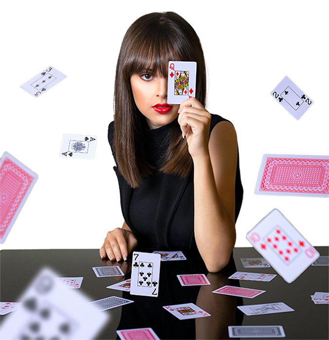 woman holding magic cards