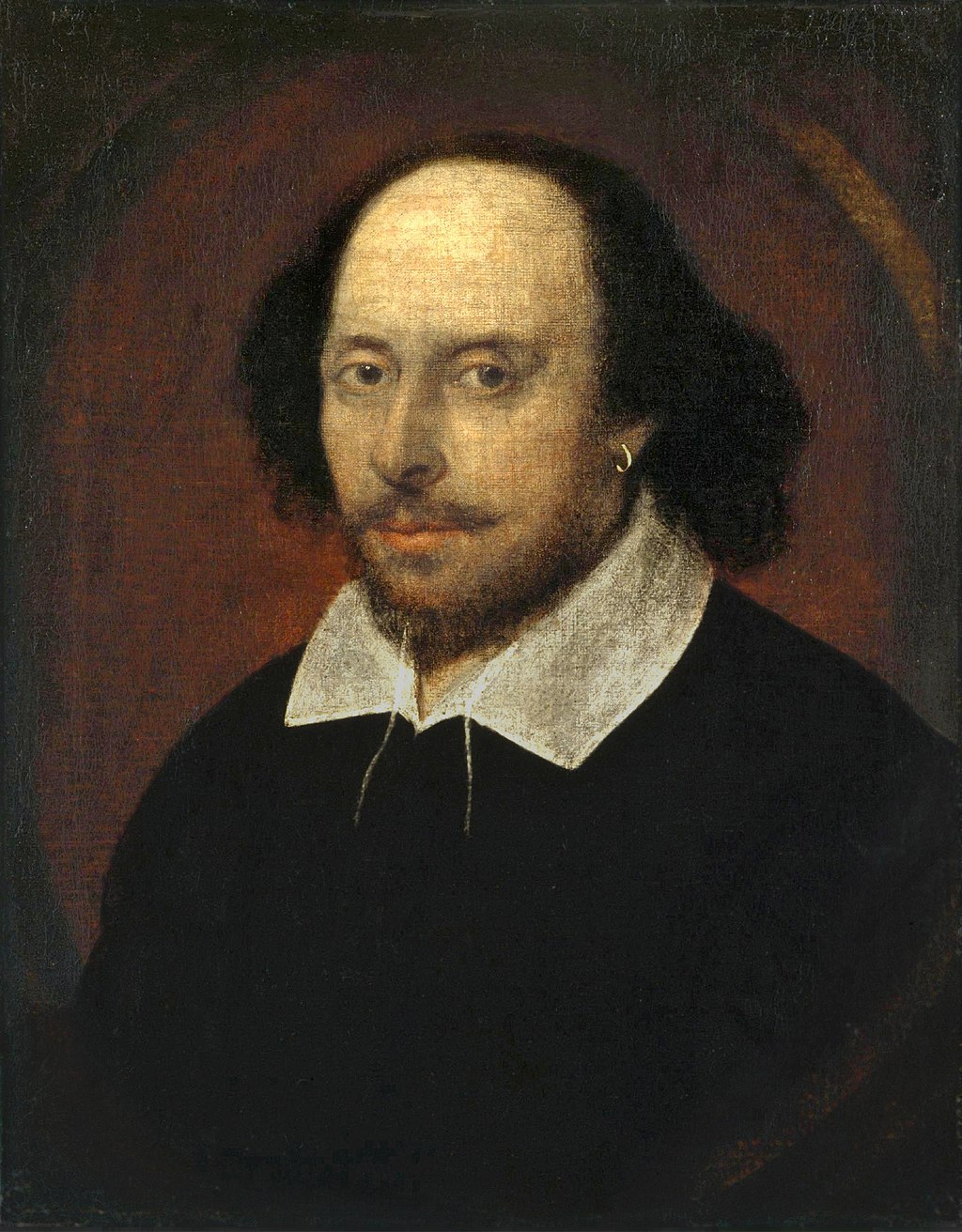 A painted portrait of William Shakespear.