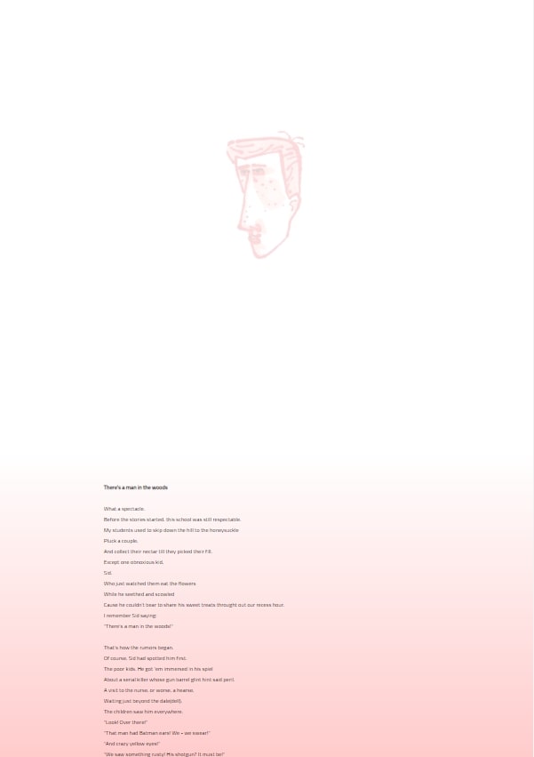A screenshot and link to a website deigned by Charley McNealy for the poem There's a Man in the Woods