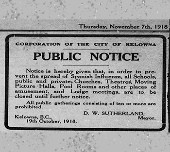 old newspaper notice of Spanish flu quarantine