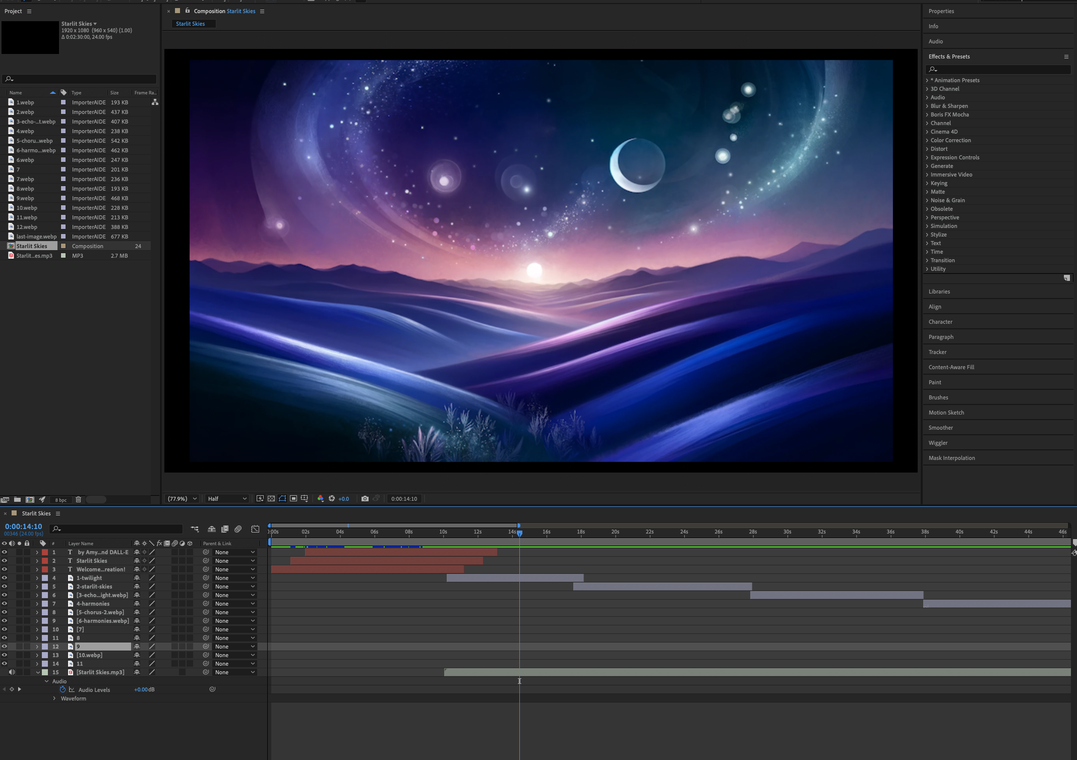 screenshot of after effects editing