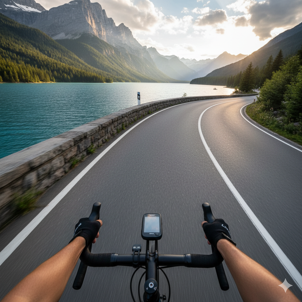 Person on a bike with sunny weather