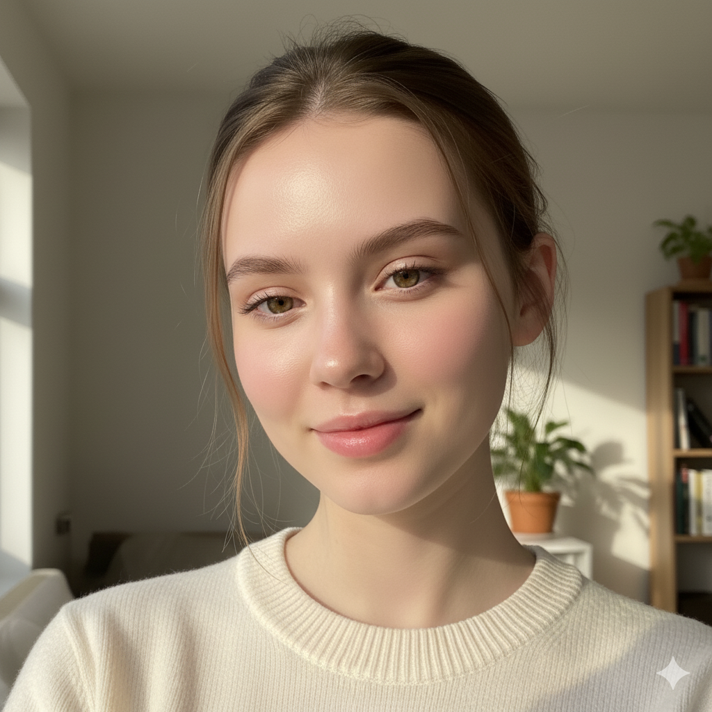 Selfie of a girl with perfect skin