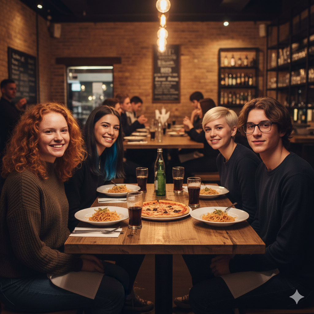 Friend group having dinner out