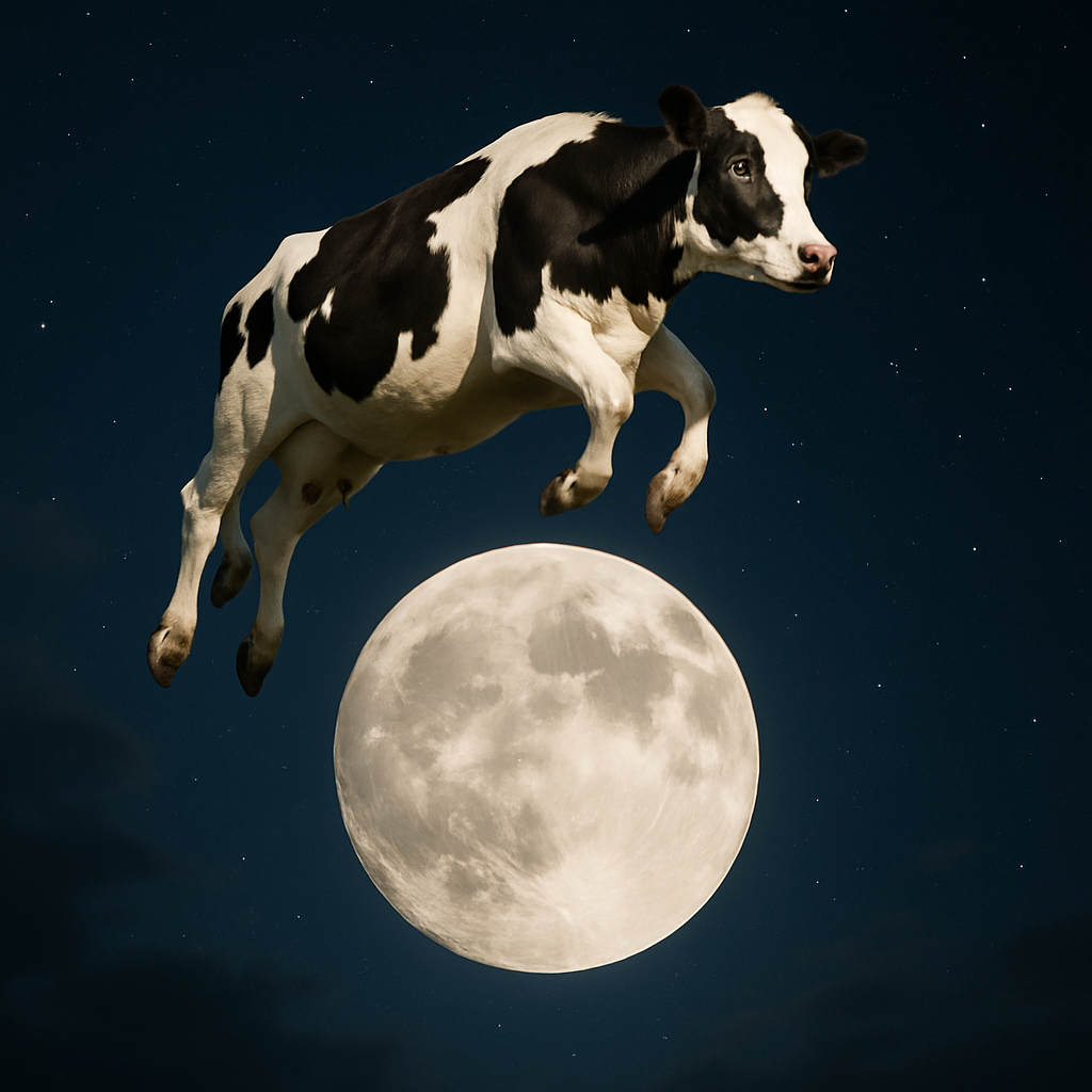 ChatGPT's whimsical cow jumping over moon illustration
