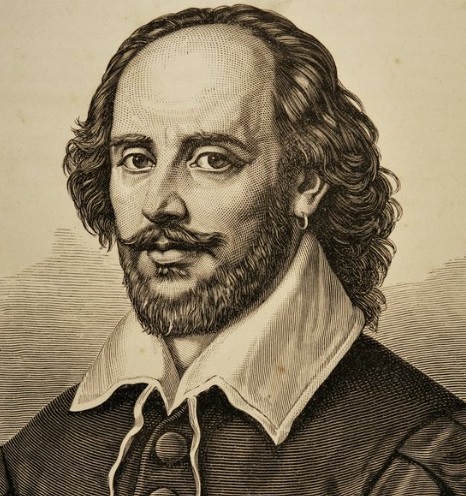 a black and white picture of William Shakespeare
