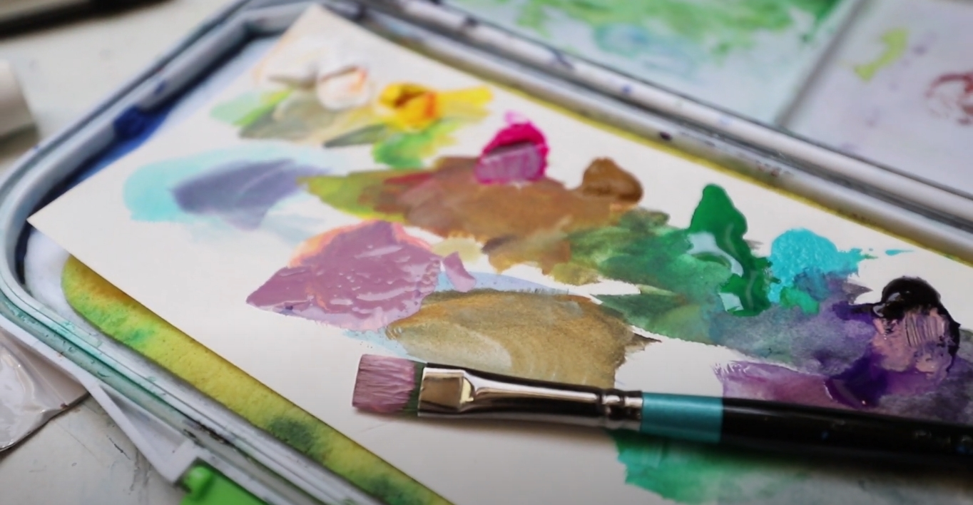Pan of mixed paints