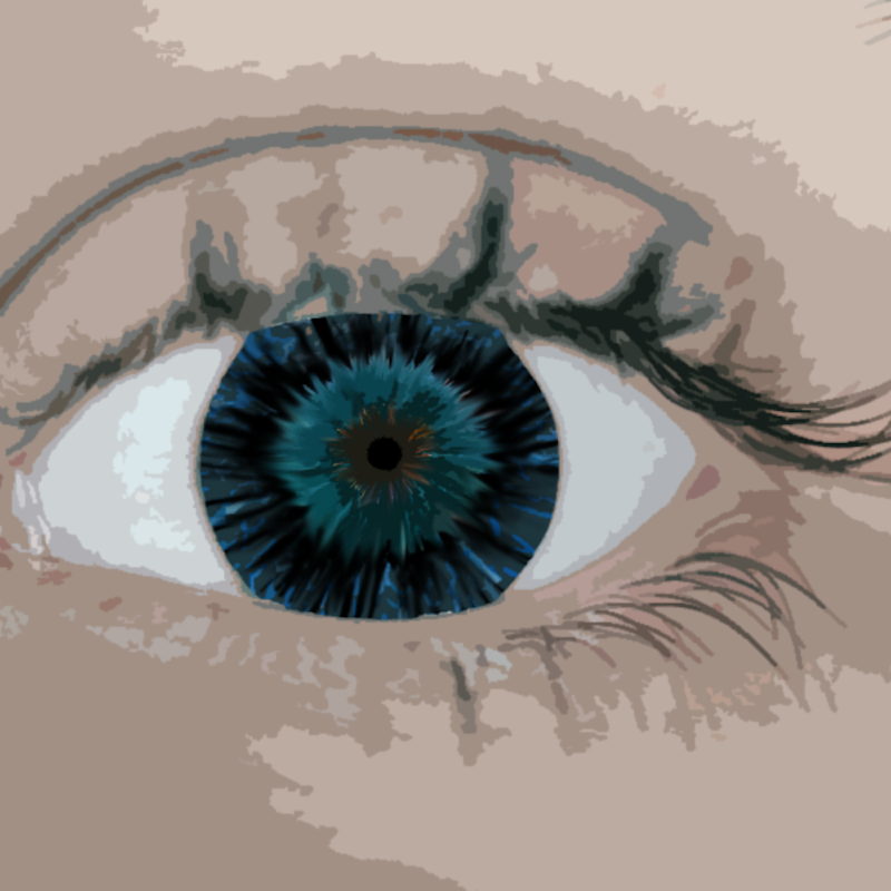 A blue human eye, but the iris is an edited sea urchin