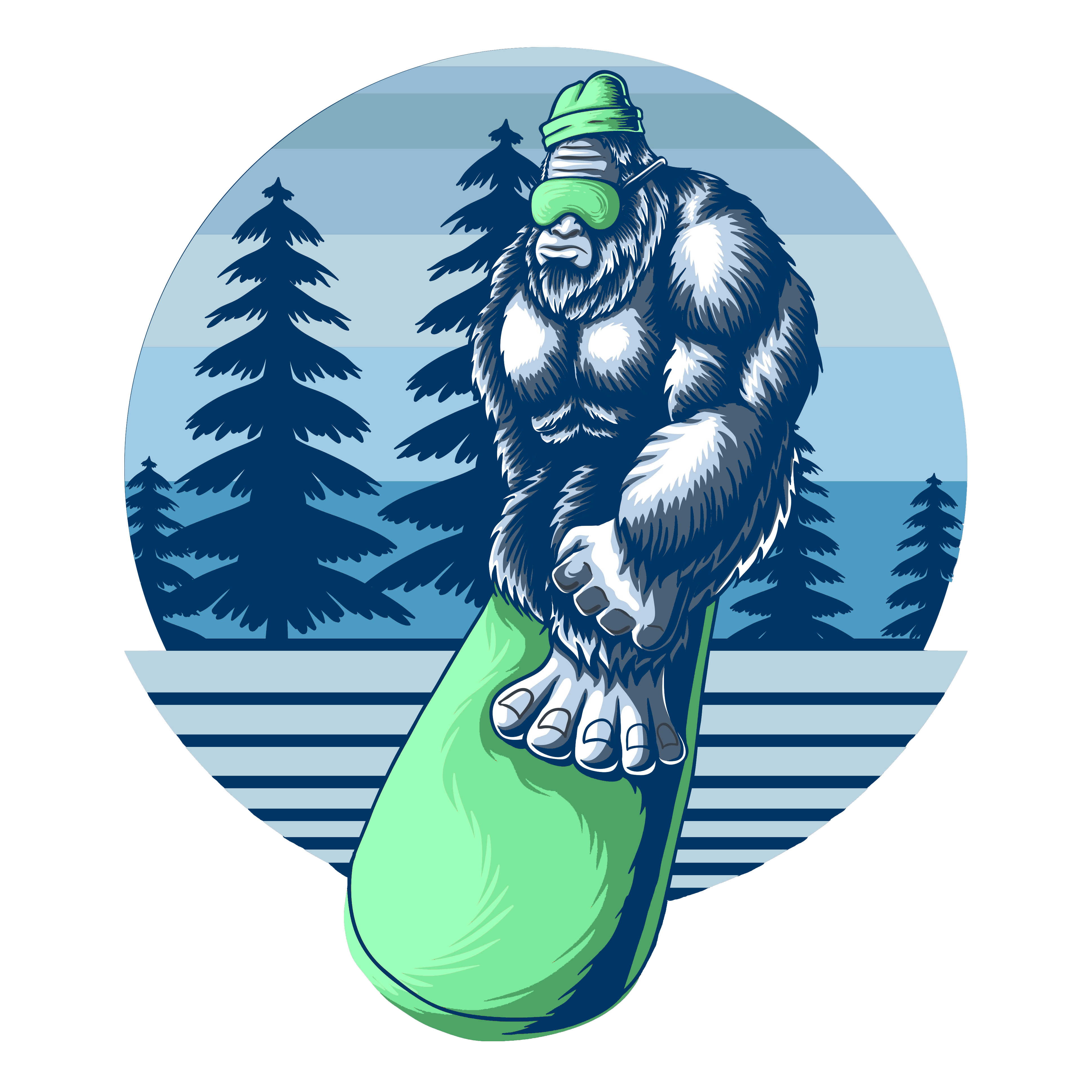 Illustration of a Yeti on a snowboard