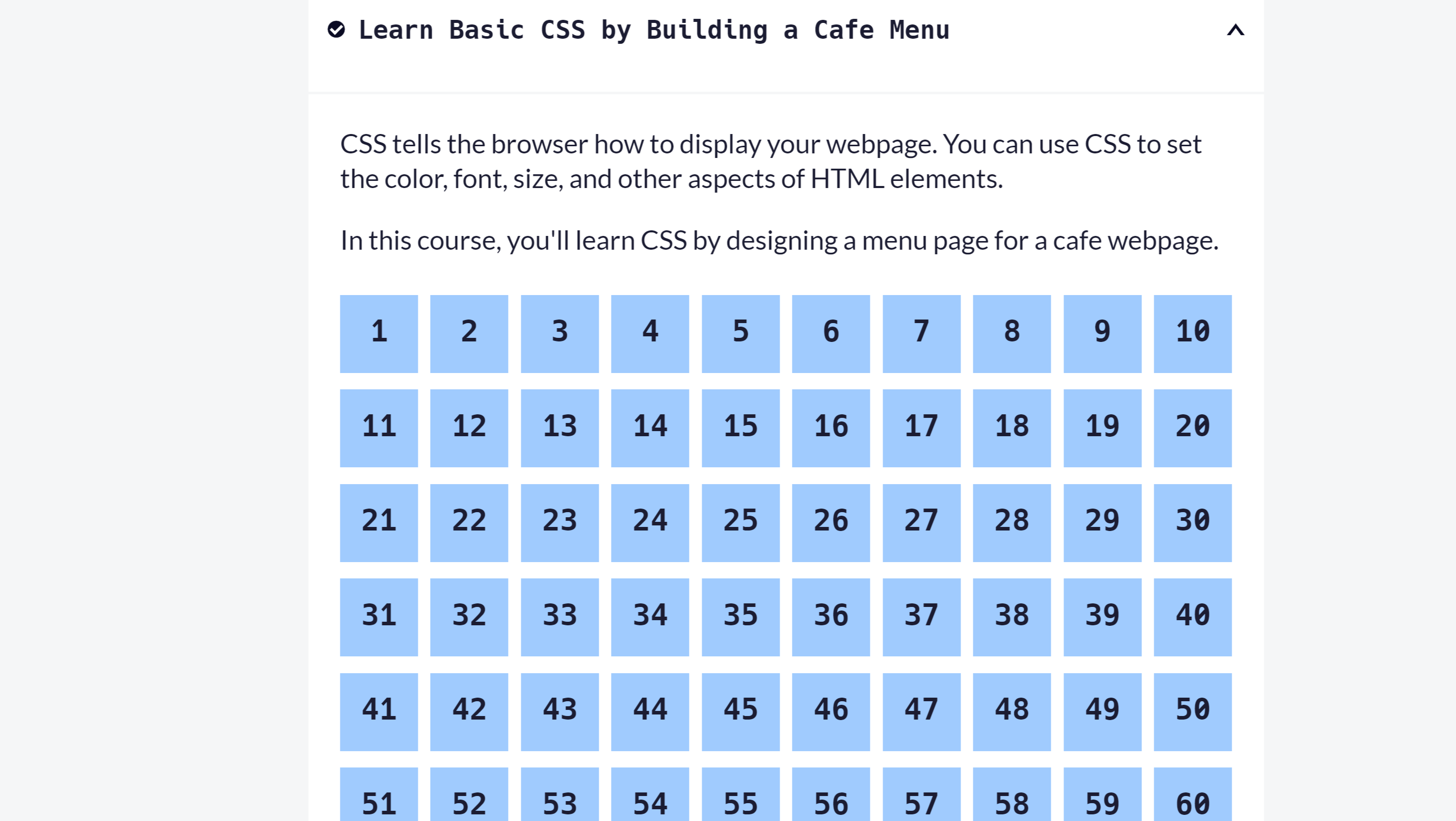 Completed FreeCodeCamp tutorial for creating a Cafe Menu, first part since screenshot was too large.