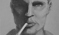 Tyler Durden smoking a cigarette