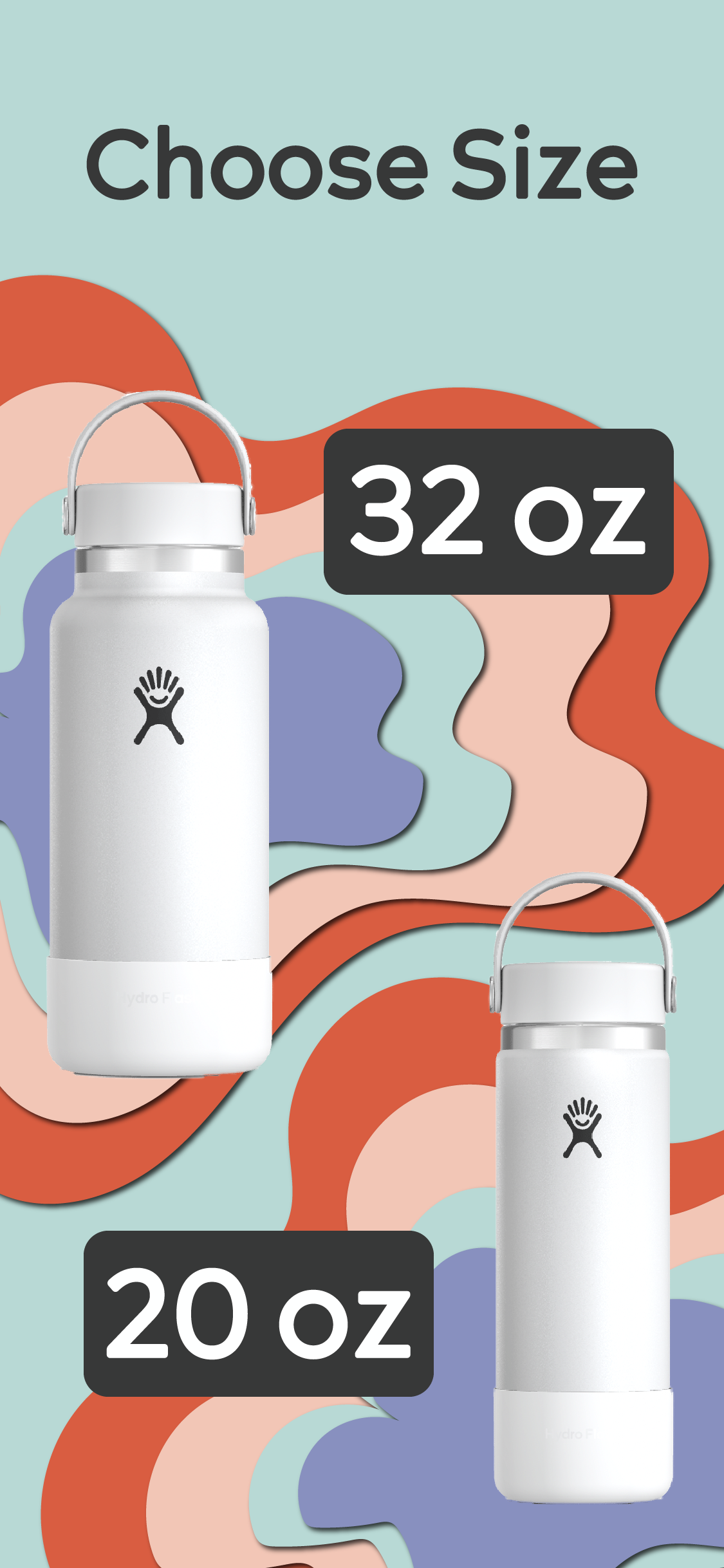 two waterbottles next to one another in front of a colorful background