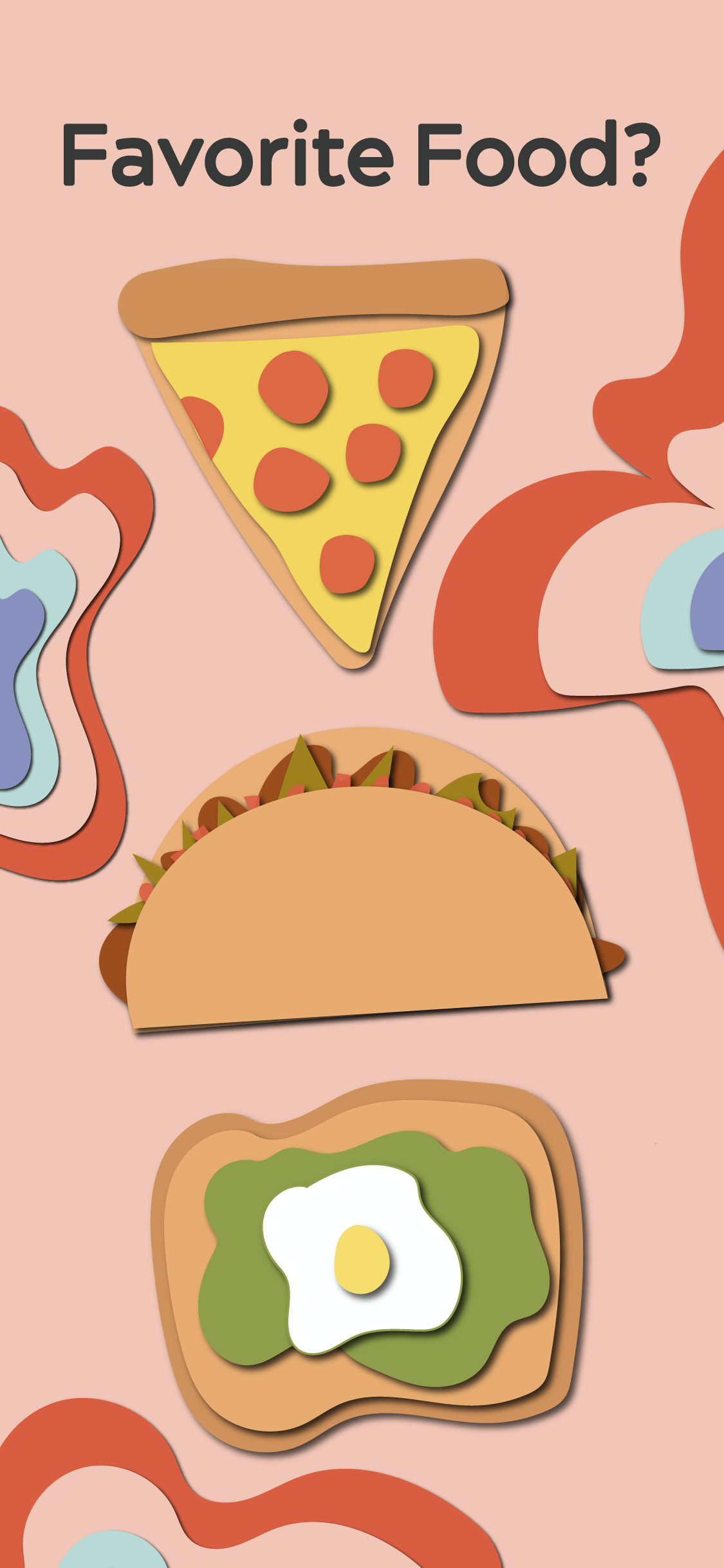 a pizza, taco, and avocado toast illustration
