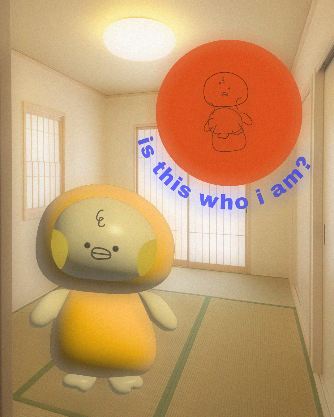 a yellow duck in a yellow room