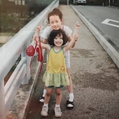 me and my sister on bridge