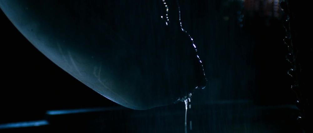 Profile view of xenomorph hanigng from the ceiling