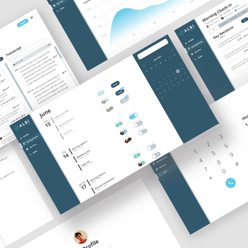 Multiple screens of Albi By Speak UI prototype