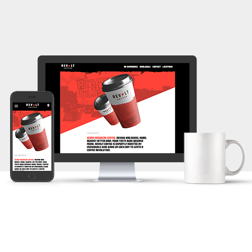 Mobile and desktop mockup of revoltcoffee.com