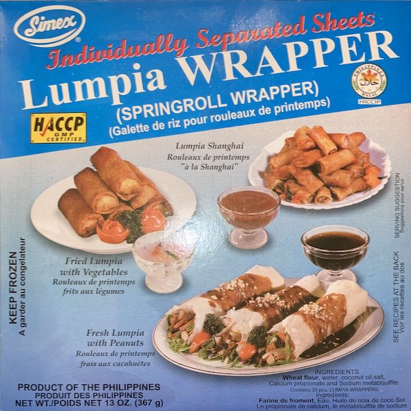A photo of Simex brand Lumpiang Wrappers (Springroll Wrapper) in a blue square box.