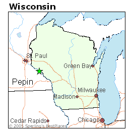 Pepin, Wisconsin pinpointed on a map.