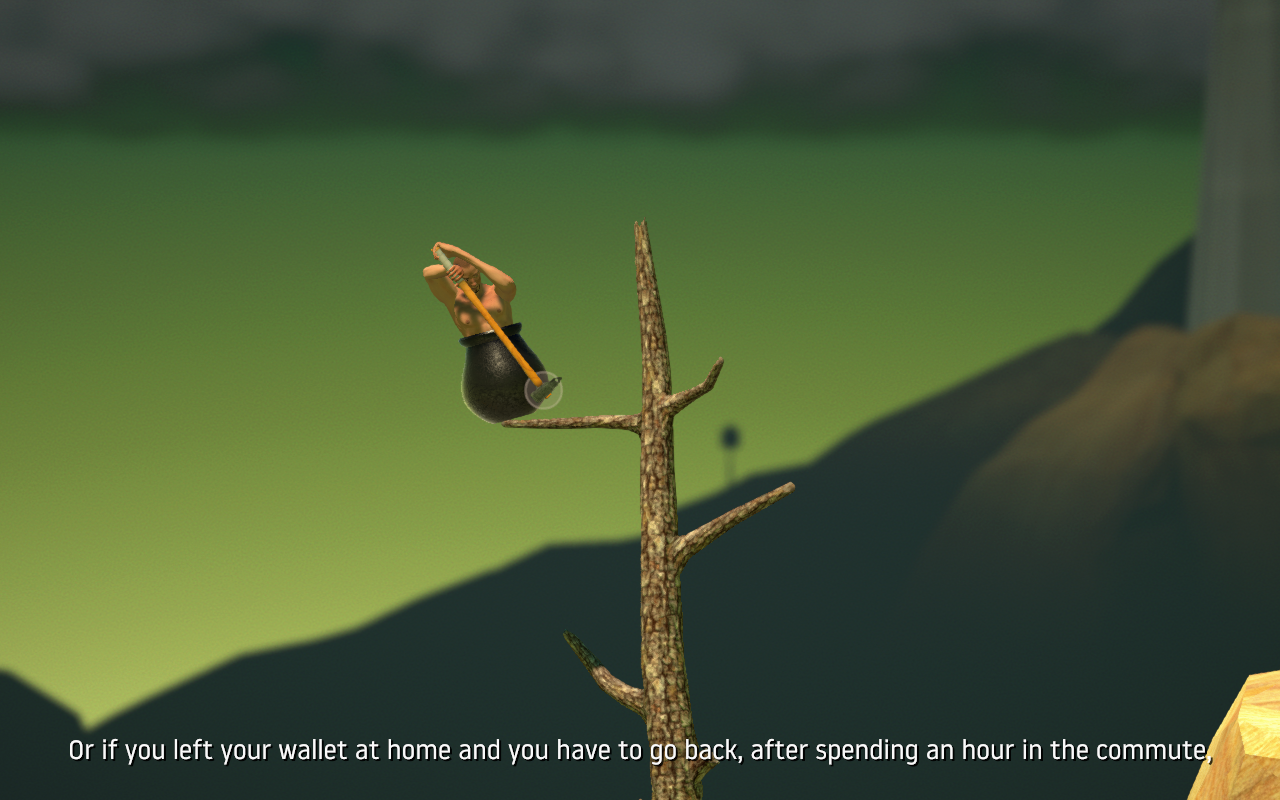 A screenshot from the game called Getting Over It With Bennett Foddy.