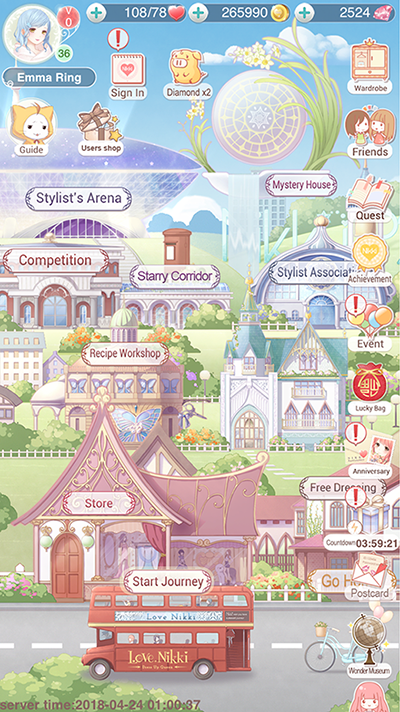 A screenshot of the game I Love Nikki, which has a crowded UI.