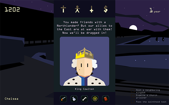 A screenshot of the game Reigns: Her Majesty as a demonstration of good typography in a user interface.
