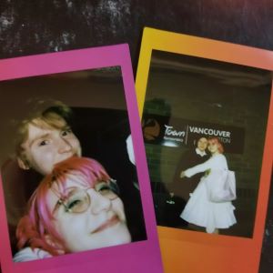 A photo of polaroids that show Michael and Kylie together.