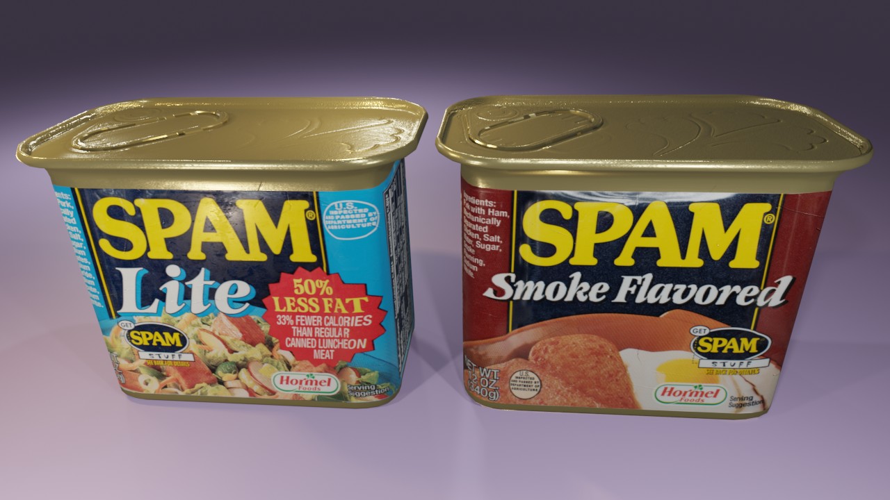 render of 2 SPAM cans side by side, Lite and Smoke flavors.