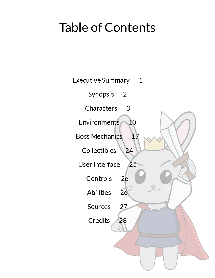 Sprout's Quest GDD Table of Contents