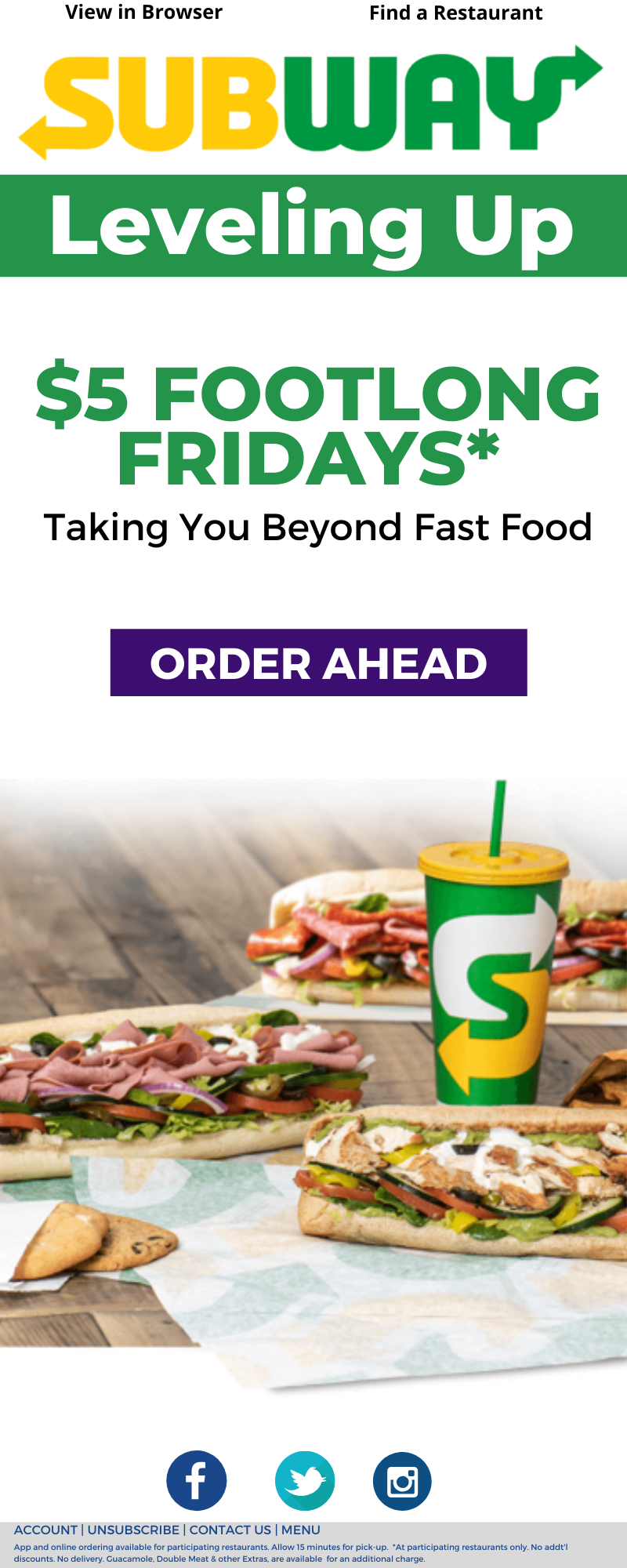 advertisement email for $5 footlong Fridays