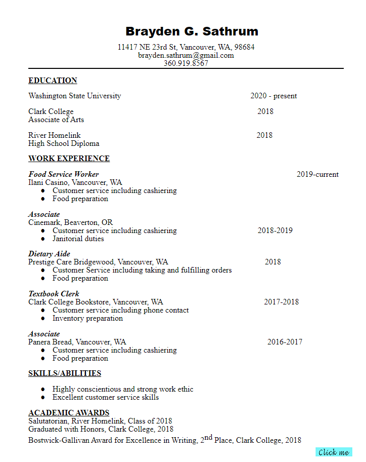 a clickable picture of a resume.