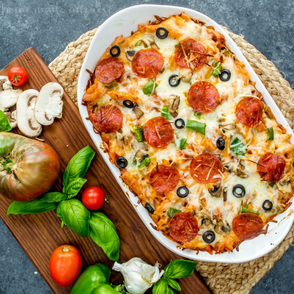 image of a casserole pizza dish