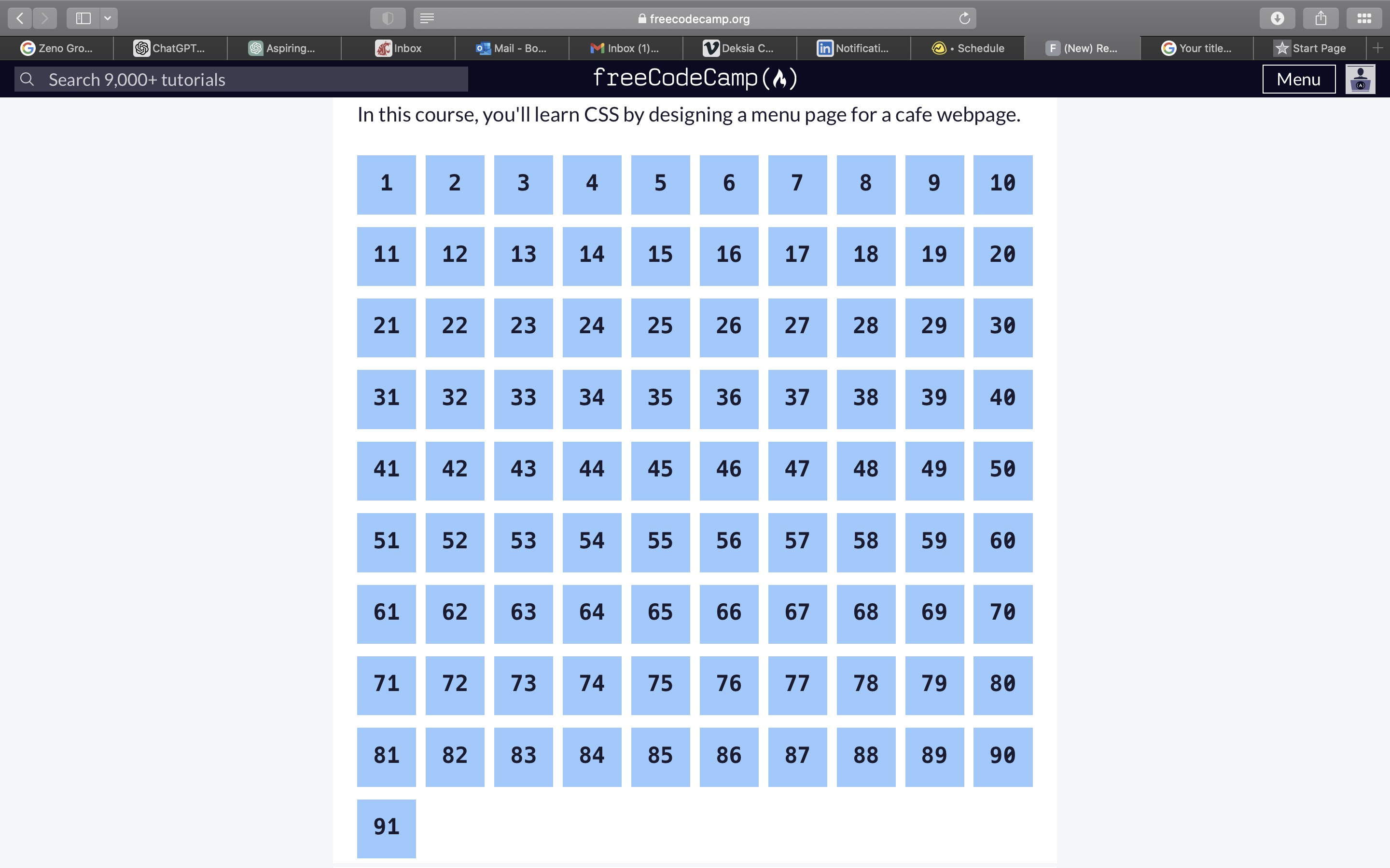 completed steps of Cafe Menu